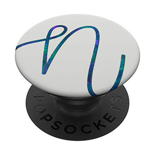 Teal Blue Purple Initial Letter N On Silver White PopSockets PopGrip Swappable Grip for Phones  and  Tablets