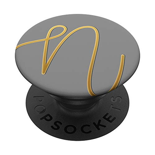 Golden Initial Letter N On Light Grey PopSockets PopGrip Swappable Grip for Phones  and  Tablets