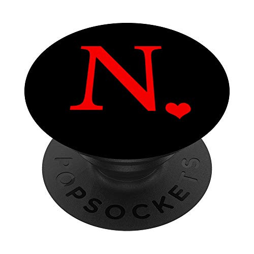 Red Initial Letter N Heart Monogram PopSockets PopGrip Swappable Grip for Phones  and  Tablets