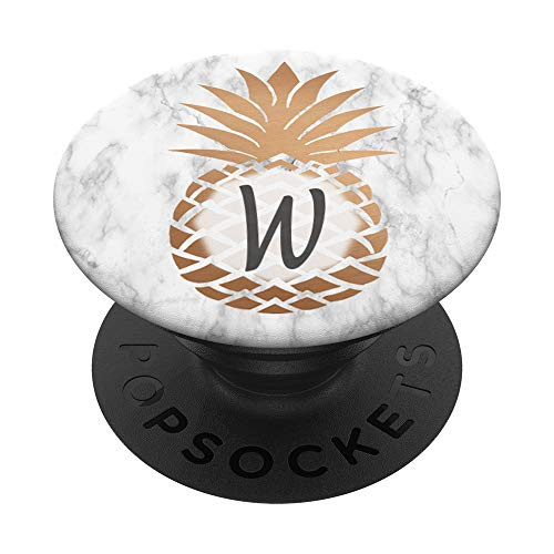 Gold Pineapple Letter W Initial Monogram Tropical Fruit PopSockets Grip and Stand for Phones and Tablets