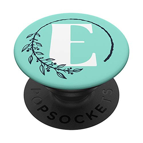 Mint Floral Monogram Letter E First Initial White with Navy PopSockets PopGrip Swappable Grip for Phones  and  Tablets