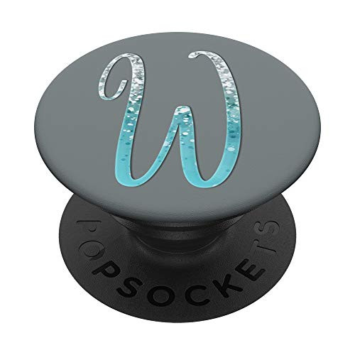 Silver Light Blue Initial Letter W On Slate Gray PopSockets PopGrip Swappable Grip for Phones  and  Tablets