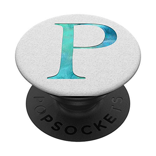 Green and Blue watercolor Letter P Monogram On White PopSockets Grip and Stand for Phones and Tablets