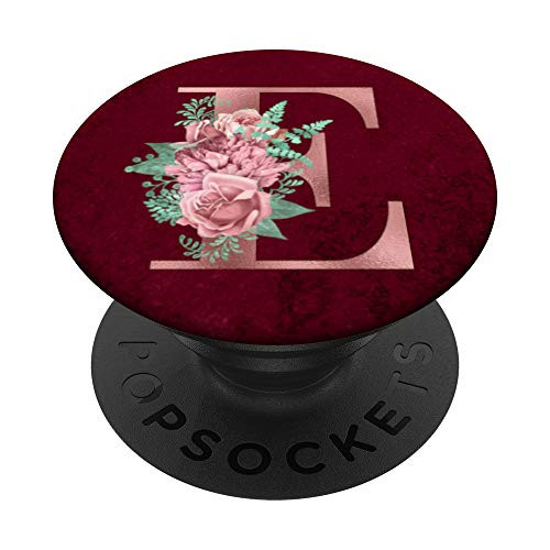 Maroon floral Initial Letter E monogram pink flowers PopSockets PopGrip Swappable Grip for Phones  and  Tablets
