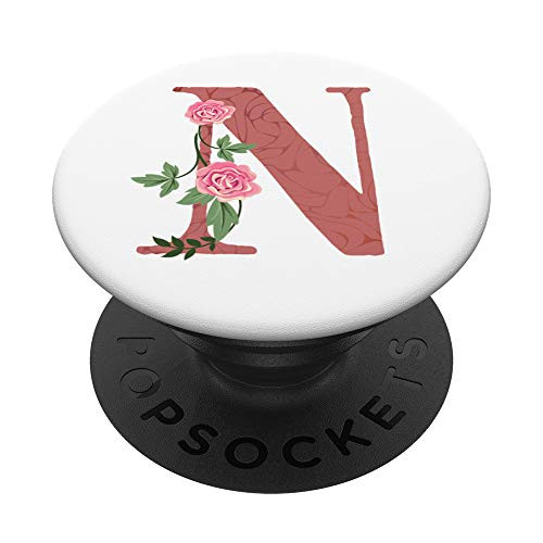 Pink Roses Letter N Initials Monogram PopSockets Grip and Stand for Phones and Tablets