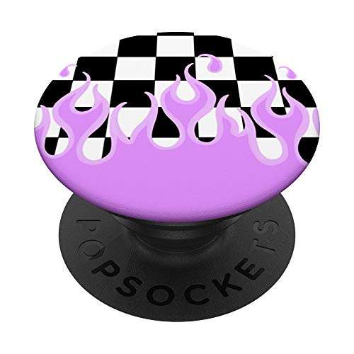 Lavender Flames Checkerboard Y2K Aesthetic E-Girl 90s PopSockets Grip and Stand for Phones and Tablets