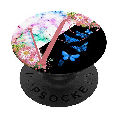 Pink Letter V Initial Butterfly Monogram PopSockets PopGrip Swappable Grip for Phones  and  Tablets