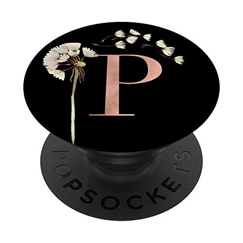 Dandelion Blowing Flower Floral Design Black Letter P PopSockets Grip and Stand for Phones and Tablets
