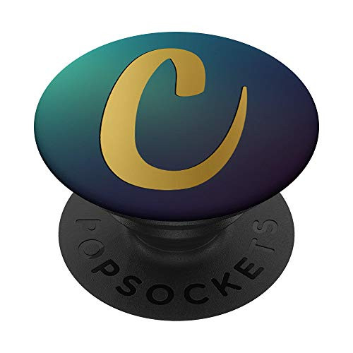 Golden Letter C On Teal Navy Blue PopSockets PopGrip Swappable Grip for Phones  and  Tablets