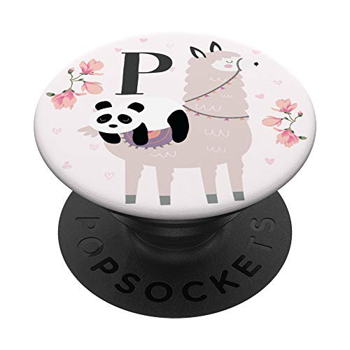 Cute Llama Panda Gifts Lover Flowers Girls White Letter P PopSockets Grip and Stand for Phones and Tablets