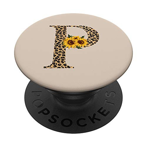 Leopard Animal Print Monogram Letter P Tan Sand Beige PopSockets PopGrip Swappable Grip for Phones  and  Tablets