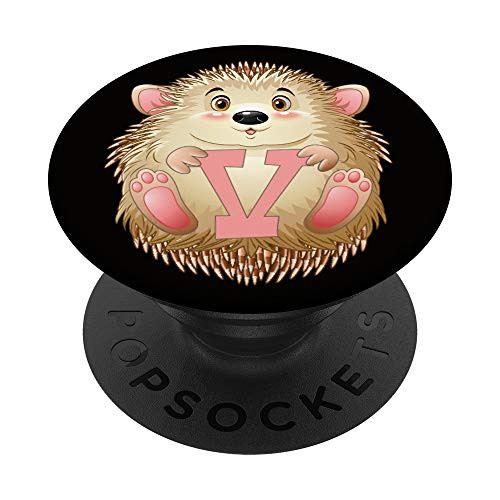 Initial V Hedgehog Letter Monogram Pink PopSockets PopGrip Swappable Grip for Phones  and  Tablets