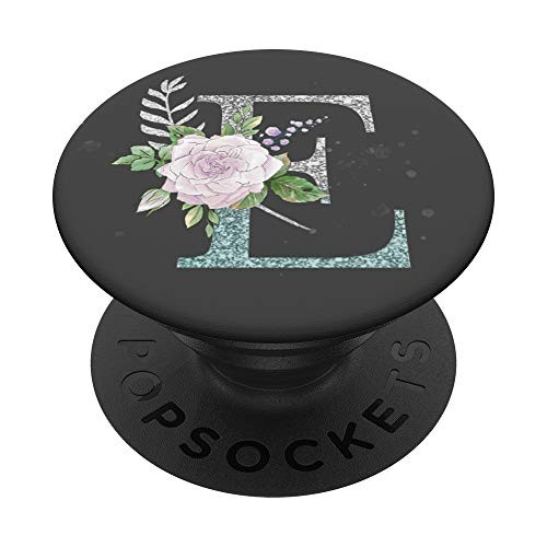 First Name Initial E Monogram Blue Rose Gray Background PopSockets Grip and Stand for Phones and Tablets