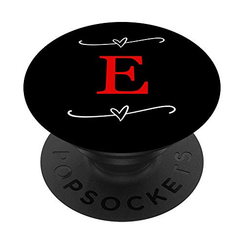 Letter E Monogram Red Black White Hearts Valentines Day Gift PopSockets PopGrip Swappable Grip for Phones  and  Tablets