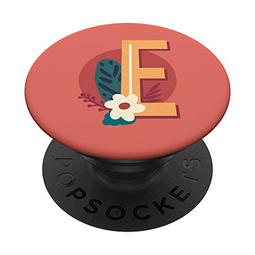 E orange White Initial Monogram Capital Letter with Flower PopSockets PopGrip Swappable Grip for Phones  and  Tablets