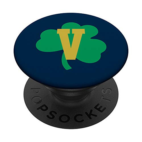 Green Shamrock with Letter V Initial PopSockets PopGrip Swappable Grip for Phones  and  Tablets