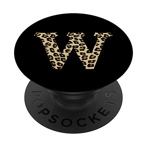 Leopard Cheetah Print Letter W Initial Rustic Monogram Gift PopSockets Grip and Stand for Phones and Tablets