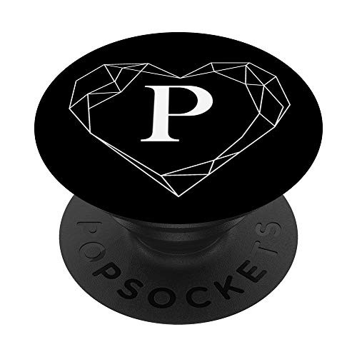 Black White Monogram Letter P Initial Heart Shape Design PopSockets PopGrip Swappable Grip for Phones  and  Tablets