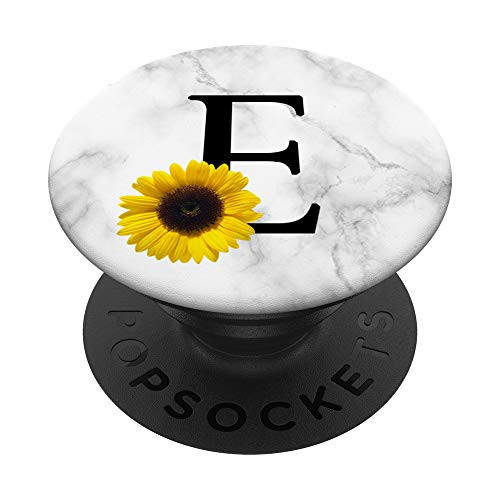 Yellow Sunflower Black Letter E Initial Monogram Floral PopSockets PopGrip Swappable Grip for Phones  and  Tablets