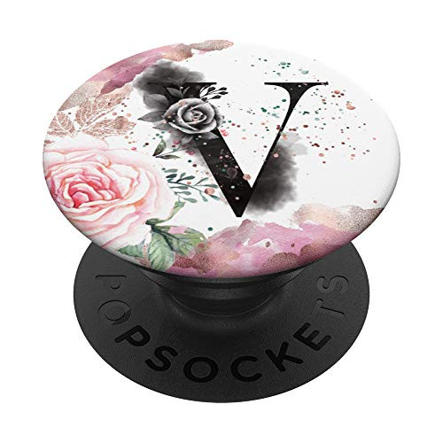 Black Letter V Initial Pink Rose Flower Monogram PopSockets PopGrip Swappable Grip for Phones and Tablets Black Letter V Initial Pink Rose Flower Monogram PopSockets PopGrip Swappable Grip for Phones and Tablets