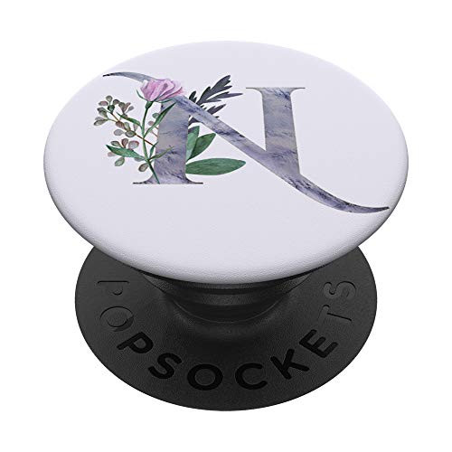 Initial N Monogram Chic Floral Watercolor Letter N PopSockets Grip and Stand for Phones and Tablets
