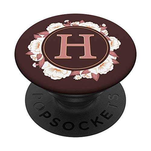 Letter H Initial Vintage Rose White Floral Maroon Monogram PopSockets Grip and Stand for Phones and Tablets