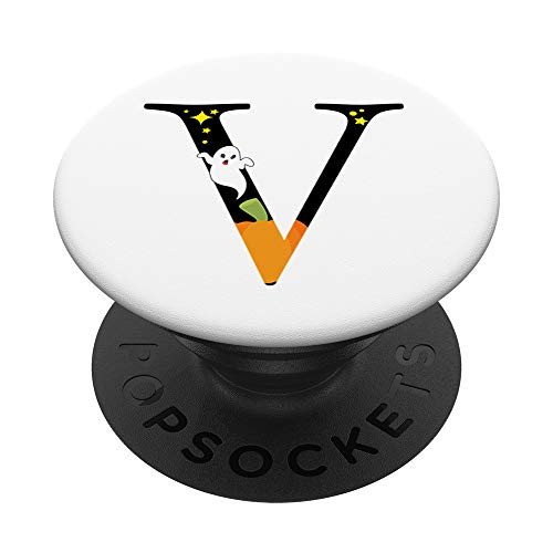 Halloween Ghost Pumpkin Monogram V PopSockets Grip and Stand for Phones and Tablets