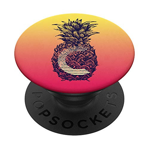 Orange Yellow Gradient Pineapple Monogram Initial Letter C PopSockets Grip and Stand for Phones and Tablets