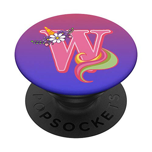 Rainbow Unicorn Horn  and  Tail Letter W Initials Monogram PopSockets Grip and Stand for Phones and Tablets