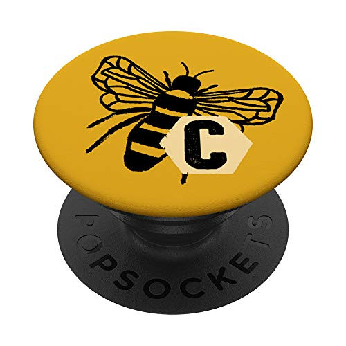 Bumble Honey Bee Monogram Initial Letter C - Yellow PopSockets Grip and Stand for Phones and Tablets
