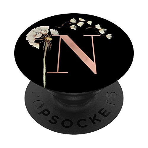 Dandelion Blowing Flower Floral Design Black Letter N PopSockets Grip and Stand for Phones and Tablets