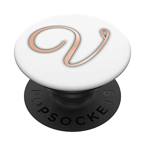 Golden Rose Pink Letter V On White PopSockets Grip and Stand for Phones and Tablets