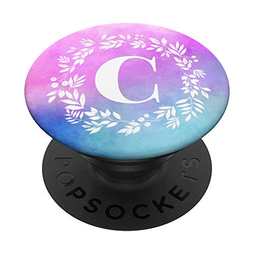 C Monogram Letter Initial Watercolor Floral Phone gift PopSockets Grip and Stand for Phones and Tablets