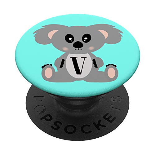 Cute Koala Bear Lover Gift for Girls Blue Aqua Letter V PopSockets Grip and Stand for Phones and Tablets