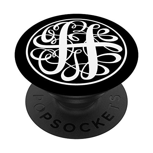 Ornament Initial H Letter White on Black Script Monogram PopSockets Grip and Stand for Phones and Tablets