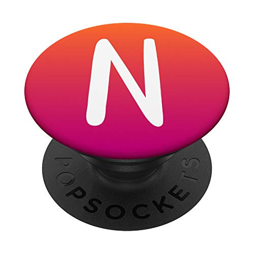 White Letter N Monogram Initial Pink Orange Ombre Gradient PopSockets Grip and Stand for Phones and Tablets