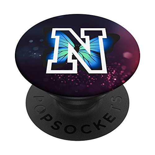 Letter N Initial Butterfly Design Personalized Monogram PopSockets Grip and Stand for Phones and Tablets