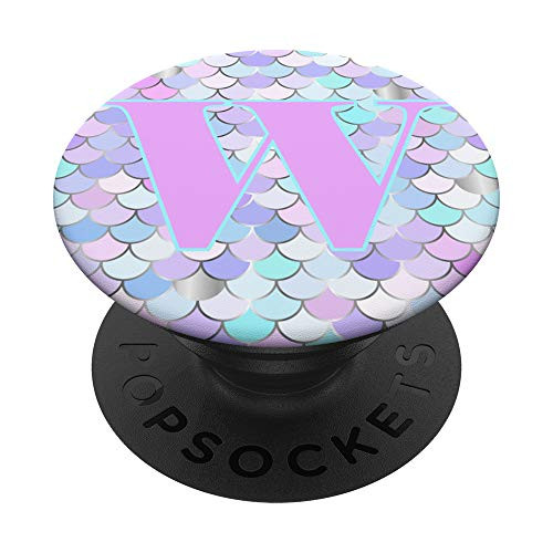 Mermaid Scales with Pink Letter W Initial PopSockets PopGrip Swappable Grip for Phones  and  Tablets