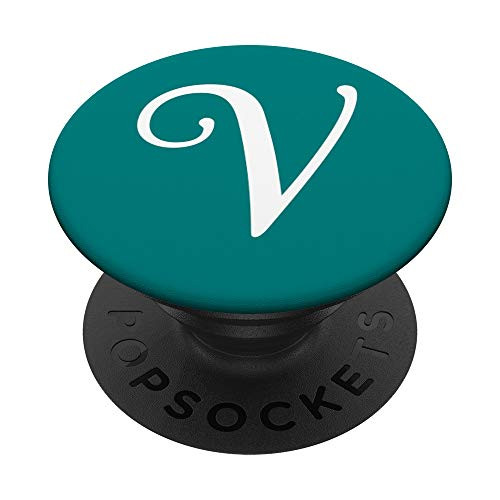 V Initial Monogram White on Teal Capital Letter PopSockets Grip and Stand for Phones and Tablets