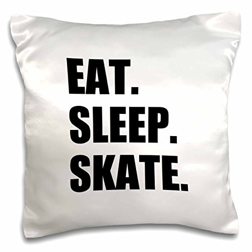 3dRose Eat Sleep Ski-Skiing Enthusiast Passionate Skier-Sport Black Text-Pillow Case, 16 by 16" (pc_180441_1)
