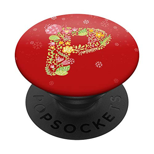 Christmas Initial Letter inchPinch Colored Floral Monogram For Wom PopSockets PopGrip Swappable Grip for Phones  and  Tablets