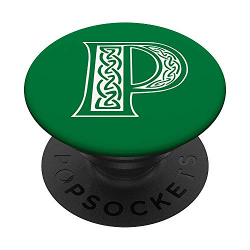 Irish Letter P Celtic Knot Gift Green Scottish Monogram PopSockets Grip and Stand for Phones and Tablets
