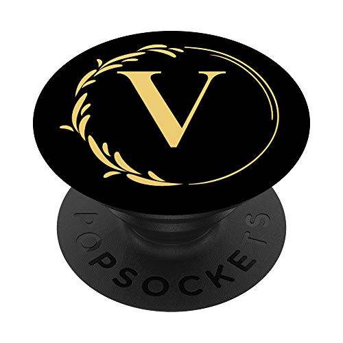 Sunflower Yellow Black Flower Monogram Letter V Initial PopSockets PopGrip Swappable Grip for Phones  and  Tablets