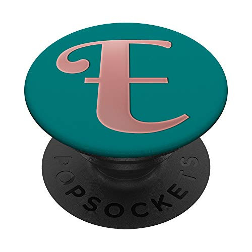 TE Golden Rose PinkZZ Initial Letter-E On Dark Teal PopSockets PopGrip Swappable Grip for Phones  and  Tablets
