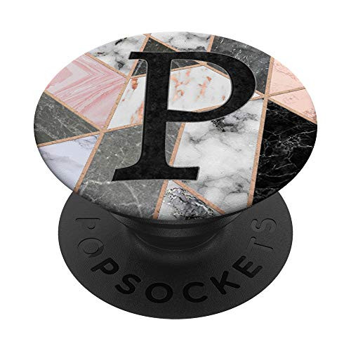 Black letter P on Rose pink Gray White PopSockets PopGrip Swappable Grip for Phones  and  Tablets