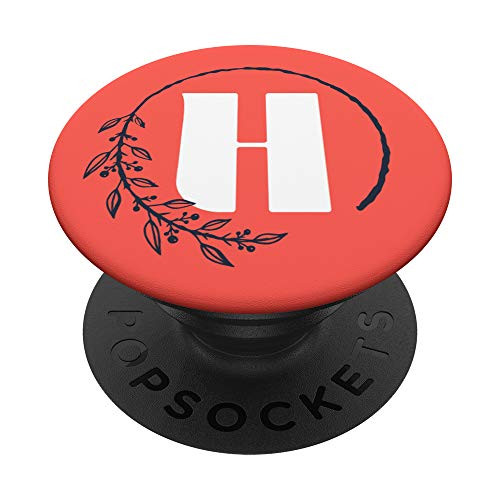 Pink Floral Monogram Letter H First Initial White with Navy PopSockets PopGrip Swappable Grip for Phones  and  Tablets