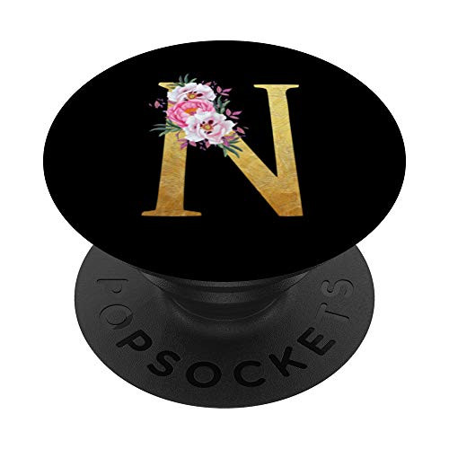 Initial Letter N Floral Monogram For Girls PopSockets Grip and Stand for Phones and Tablets