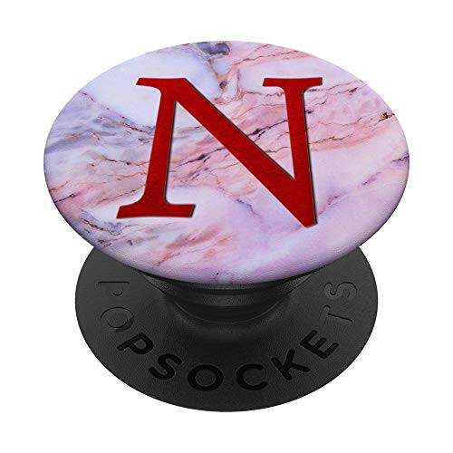 Dark Red Pattern Initial Letter N On Pink Grey Blue PopSockets PopGrip Swappable Grip for Phones  and  Tablets