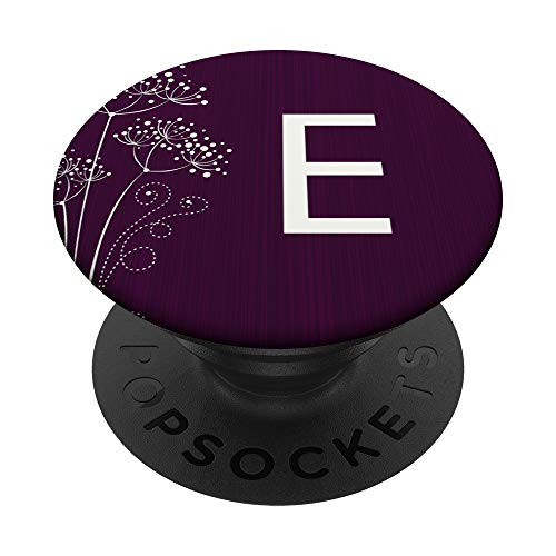 Letter E Initial Elegant Purple Floral Monogram E PopSockets Grip and Stand for Phones and Tablets