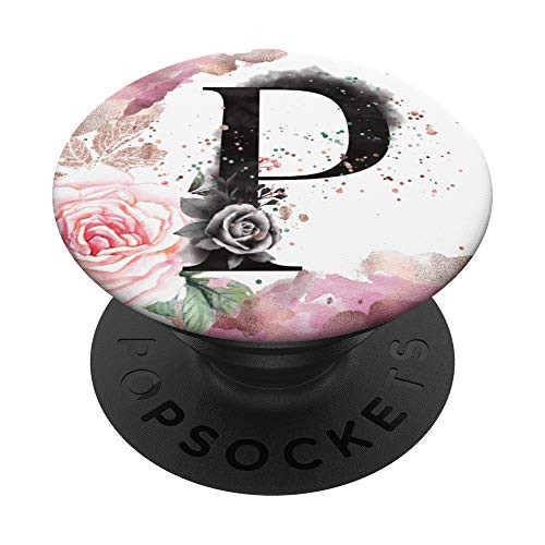 Black Letter P Initial Pink Rose Flower Monogram PopSockets PopGrip Swappable Grip for Phones and Tablets Black Letter P Initial Pink Rose Flower Monogram PopSockets PopGrip Swappable Grip for Phones and Tablets